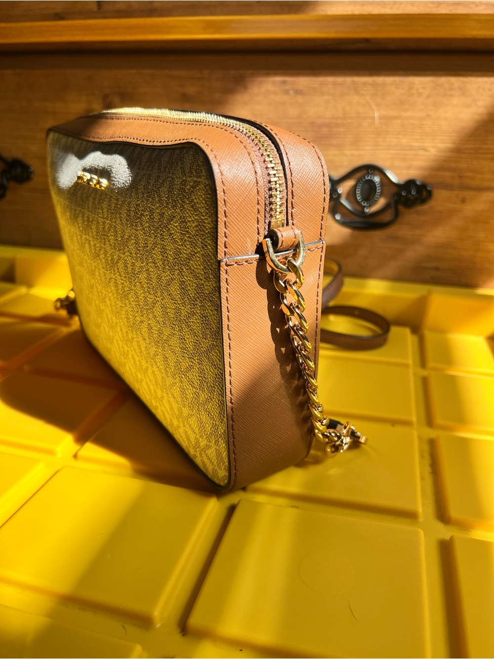 Michael Kors Beige Canvas Crossbody with Brown Leather Trim - Picture 2 of 10